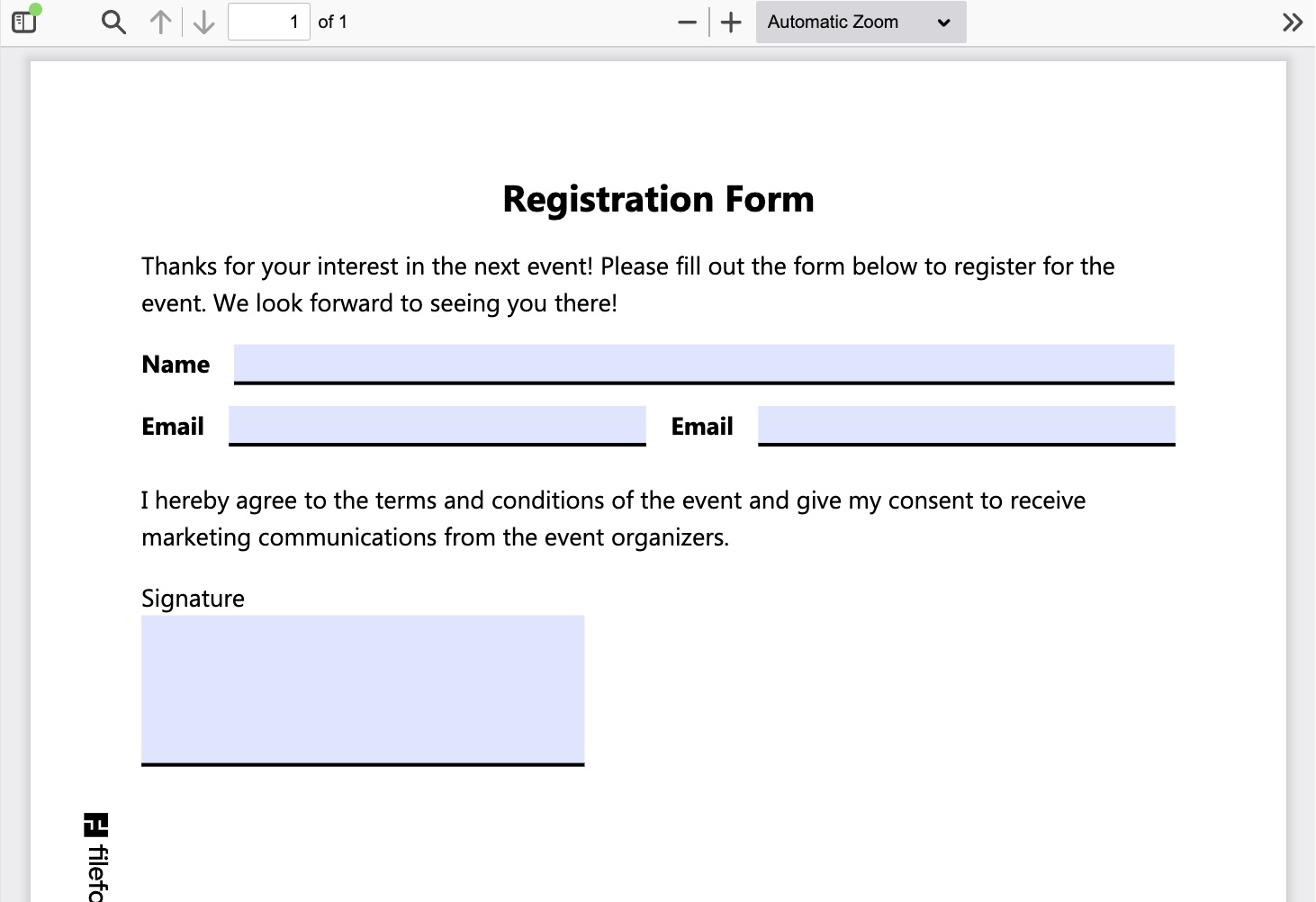 Preview of the Generated PDF Form