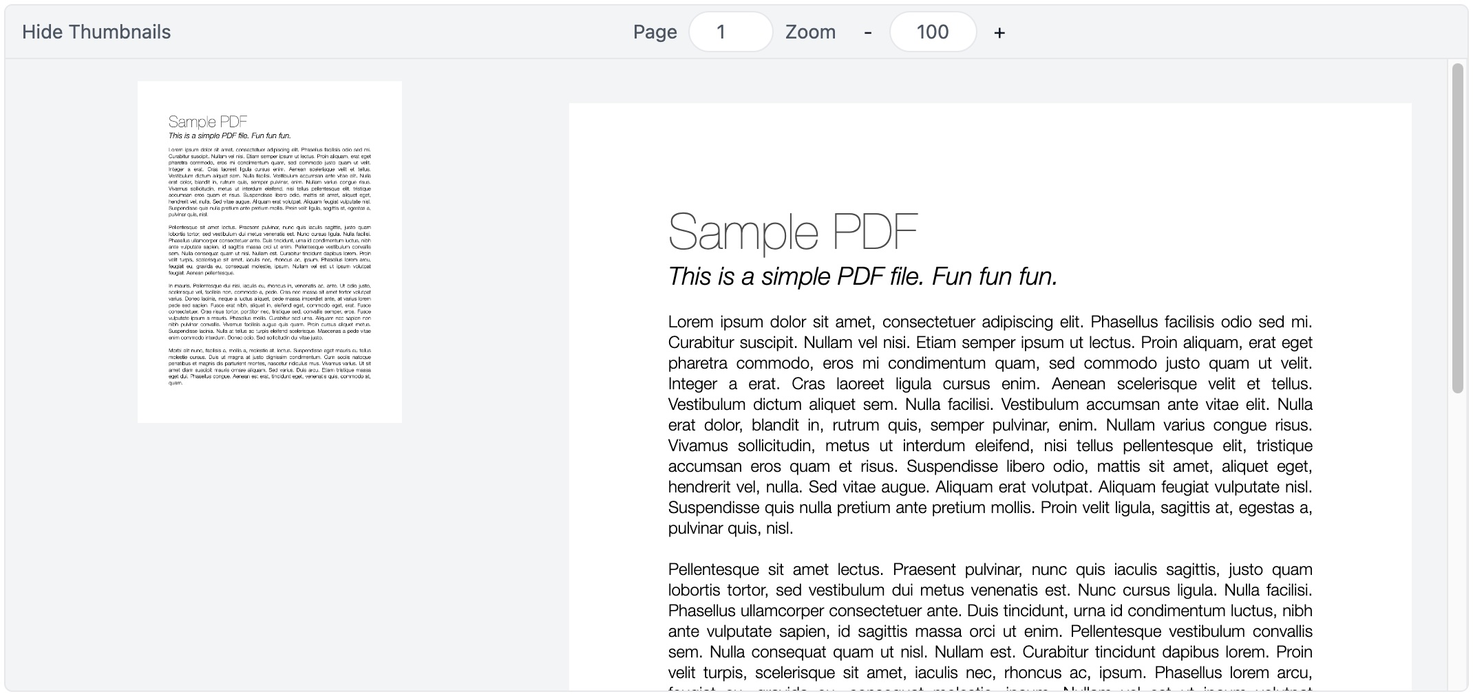 Our PDF reader with a sidebar for page navigation, and a responsive layout.